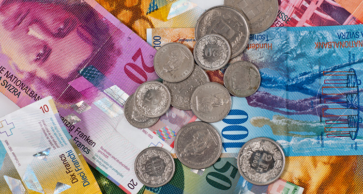 Banknoten und Münzen Schweizer Franken