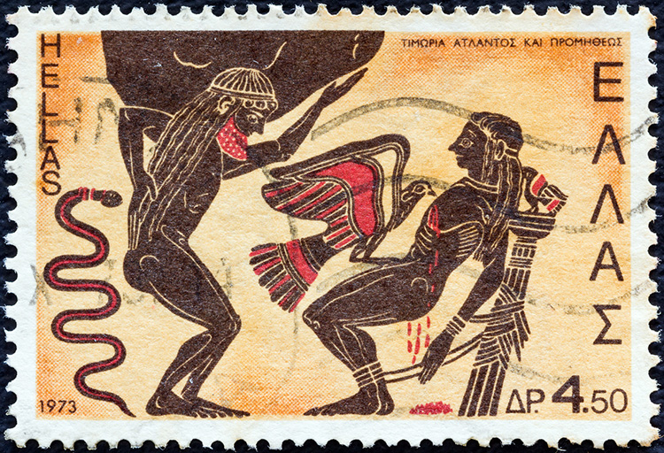 Darstellung von Prometheus auf einer griechischen Briefmarke