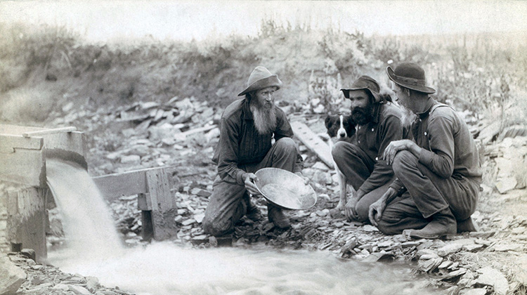 Historisches Bild von 1889 mit Goldsuchern in South Dakota