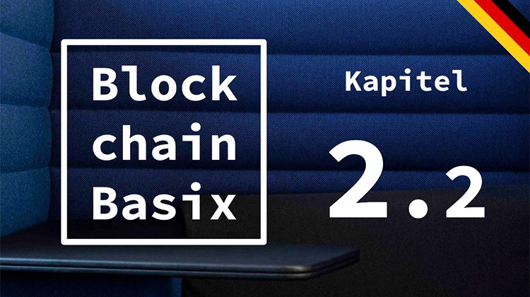 Das Logo von Blockchain Basix auf blauem Hintergrund