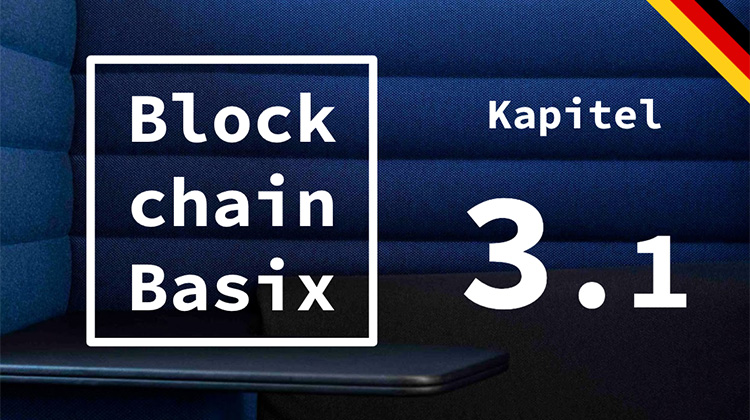 Das Logo von Blockchain Basix vor blauem Hintergrund