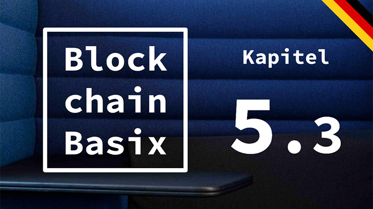 Das Logo von Blockchain Basix auf blauem Grund